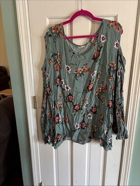 Sage Green Floral Cold-Shoulder Blouse